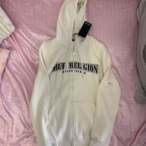 True Religion Cream Zip-Up Hoodie